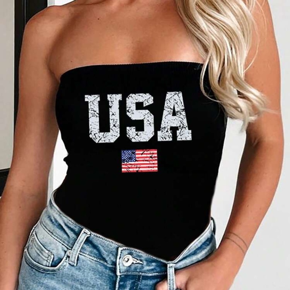 Casual Independence Day Printed Women Bandeau Tight Top, Suitable For Summer